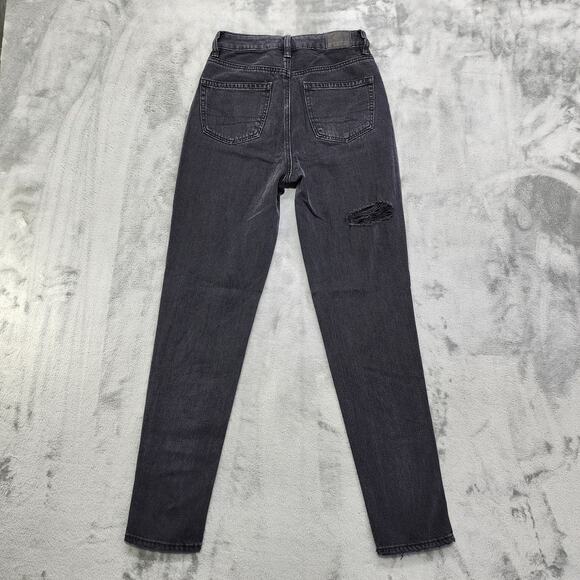 American Eagle Jeans Womens 000 Black High Rise Mom Distressed Tapered Stretch - Picture 3 of 14